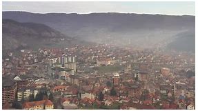 Panorama Of Tutin Town And Municipality With Fog Raska, Serbia. - aerial