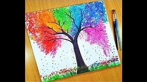 Rainbow Tree/Easy Painting For Kids/Acrylic Painting For Kids/Colorful Tree Painting for Beginners
