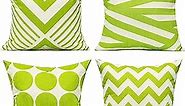 All Smiles Outdoor Green Decorative Throw Pillow Covers Cases Cushion Home Decor Accent Square 20 x 20 Set of 4 for Patio Couch Sofa,Lime Green Geometric