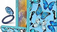 Toycamp for iPhone XR Case, Blue Butterfly Print Design for Women Girls Teens Cute Girly Case with Ring Kickstand Cover for iPhone XR (6.1 Inch), Blue