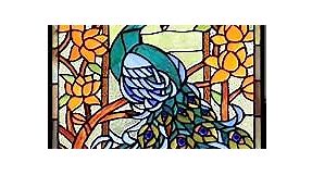 Bieye W10011 Peacock Tiffany Style Stained Glass Window Panel Hangings with Chain, 15"W x 23"H