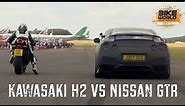 Kawasaki H2 vs Nissan GTR Bike vs Car Drag Race
