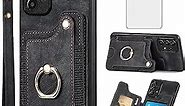 Asuwish Phone Case for Samsung Galaxy A53 5G Wallet Cover with Tempered Glass Screen Protector and Wrist Strap Lanyard RFID Credit Card Holder Ring Stand A 53 G5 53A SM A536U 6.5" 2022 Women Men Black