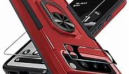 Janmitta for Google Pixel 8 Pro Case with Screen Protector + Camera Lens Protector,Heavy Duty Shockproof Full Body Protective Cover Built in Rotatable Metal Ring Holder Kickstand,2023 Red