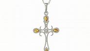 Sterling Silver Honey Amber Gothic Cross Pendant Necklace on Rolo Chain, 18