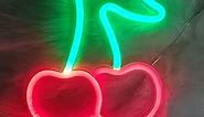 Neon Sign Cherry Neon Light Sign for Wall Decor, Led Cherry Light Green/Red Neon Signs for Bedroom, Kids Room, Living Room, Bar, Party, Christmas, Wedding (Green red)