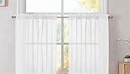 White Tier Curtains for Kitchen 24 Inches Long 2 PaSet, Rod Pocket Cafe Curtain Light Filtering Sheer Short Curtains for Bathroom/Basement Half Window 42 x 24 Inch, 2Pcs, White