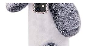 Omorro Compatible with iPhone 11 Case Plush Rabbit Case for Women Girls Soft Warm Fluffy Furry Bunny Ear Fur Phone Case Protective Bling Crystal Rhinestone Bow Knot Diamond Case Red