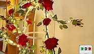 Red Rose Flower String Lights for Decoration Indoor,6ft 80 LEDs Fairy Vine Lights with Remote Control for Christmas, Wedding Garland, Romantic Mother's Day Decoration with Plug-in