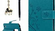 LG K20 Plus Case, LG K20 V Case, LG K10 2017 Case, YOKIRIN Wrist Strap Flip Kickstand PU Leather Wallet Cover Embossed Floral Butterfly with ID&Credit Card Holder 3D Elephant Dust Plug, Blue