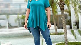 LARACE Short Sleeve T-Shirts for Women Plus size Tops V-Neck Tunic Tops for Leggings Lake Blue 3X
