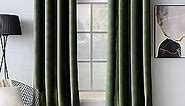 MIULEE Velvet Curtains Olive Green Elegant Grommet Curtains Thermal Insulated Soundproof Room Darkening Curtains/Drapes for Classical Living Room Bedroom Decor 52 x 84 Inch Set of 2