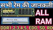 Types of Ram memory in computer | Edo Ram, RD Ram, SD Ram, DDR1, DDR2, DDR3, DDR4, DDR5