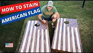Staining American flag Cornhole boards step by step