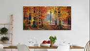 yearainn Large Canvas Wall Art Autumn Forest Red Trees Scenery Painting Long Canvas Artwork Contemporary Woods Nature Picture for Home Office Wall Decor 24" x 48"