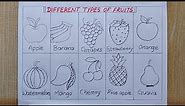 Different types of Fruits drawing easy| How to draw 10 different fruits drawing| Pencil drawing