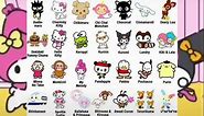 sanrio chart of characters !#sanrio #hellokitty #kittywhite #keroppi #kuromi #mymelody #pompompurin