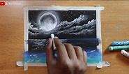 Oil Pastel Drawing for Beginners / Painting of beautiful Moonlight night sky for beginners
