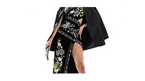 ASOS DESIGN one shoulder velvet midi dress in floral sequin embellishment in black | ASOS