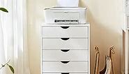 Wood File Cabinet Under Desk, Office Vertical Chest of Storage Organizer, Open Mobile Printer Stand with Wheels, 5-Drawers, White