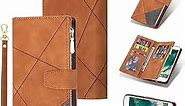 UEEBAI Wallet Case for iPhone 6 Plus/iPhone 6S Plus, Vintage Premium PU Leather Cover Flip Case with Card Slots Magnetic Closure Zipper Pocket Kickstand Handbag with Hand Strap - Diamond Brown