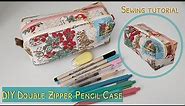 How to sew a double zipper pencil case | DIY double zipper box pouch | two zipper pouch tutorial