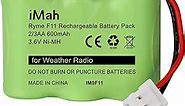 iMah Ryme F11 2/3AA600 3.6V 600mAh Ni-MH Battery Pack, fits Kaito KA500 KA550 KA600 and fits Eton FRX3 Earlier Round-Hole Verson(Don't fit Eton FRX3 0000101 Newer Square-Hole Verson)