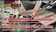 3KW Handheld Fiber Laser Welder with Dual wire feed system for thicker materials and strong welding.