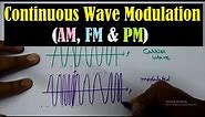 Continuous Wave Modulation - Amplitude Modulation, Frequency and Phase Modulation (AM, FM and PM)