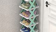 6 Tier Narrow Shoe Rack, Small Vertical Shoe Stand, Space Saving DIY Free Standing Shoes Storage Organizer for Entryway, Closet, Hallway, Easy Assembly and Stable in Structure, White and Green