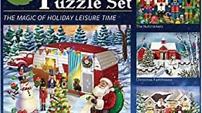 Auirre 4 in 1 Multi-Pack Christmas Winter Puzzles for Kids Adults, 1000 Piece Xmas Holiday Jigsaw Puzzles Set, Farmhouse Red Truck Nutcrackers Camper Themed 2023 New Year Gifts (4 Puzzles x 250 PCS)