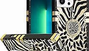 DMaos iPhone 12 Pro with Ring, iPhone 12 Case for Women, Gold Gorgeous Rhinestone Bling Diamond Kickstand, Premium for iPhone12 Pro 6.1'' - Zebra
