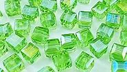 Xinhongo Crystal Glass Beads 200 Pieces 4mm Cube Crystal Glass Beads Faceted Square Shape Spacer Beads for Jewelry Making Bracelet Earring Necklace DIY Craft Making Supplies(Light Green AB)