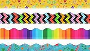 84 Pieces 83 Feet Classroom Bulletin Board Borders Scalloped Rainbow Bulletin Board Trim Adhesive Decorations Colorful for Black Board Chalkboard, 6 Designs (Classic Style)