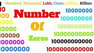How many Zeros in Thousand, lakh, Crore, Million, Billion, & Trillion | Zeros in lakh, to Trillion