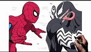 How To Draw Spiderman vs Venom | Step By Step | Marvel