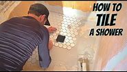 Shower Pan TILE Installation [How to set a shower drain and tile a shower floor with mosaic tile]