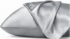 Bedsure Satin Pillowcase for Hair and Skin - Grey Zipper Pillow Cases Queen Size Set of 2, Similar to Silk Pillow Cases, Silky & Super Soft Cooling Pillow Covers, Gifts for Her or Him, 20x30 Inches