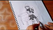 A girl is sitting on a bench - drawing tutorial step by step ||drawing a girl body with clothes