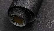 Abyssaly 15.7" X 118" Black Silk Wallpaper Embossed Self Adhesive Peel and Stick Wallpaper Removable Kitchen Wallpaper Vinyl Black Wallpaper Cabinet Furniture Countertop Paper Textured Wallpaper