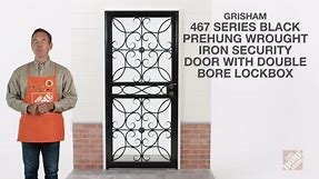 Grisham Madrid 36 in. x 80 in. Universal/Reversible Powder Coated Black Wrought Iron Steel Security Door 46799