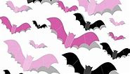 Pink Bats for Wall Halloween 3D Bats Blush and Black DIY Wall Decal Bathroom Indoor Cute Halloween Party Decorations, Pastel Halloween, PVC Wall Bat Stickers for Home (48pcs)