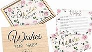 50 Pack Baby Shower Advice Cards and Wood Baby Keepsake Box, Baby Advice Cards Wishes for Baby Cards for Baby Shower Games Invitations Gifts, 5 x 4 Inch (Flower)