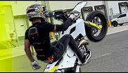 Learning how to wheelie a Supermoto!