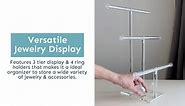 Ikee Design 3-Tier Acrylic Bracelet Necklace Bangle Jewelry Display Holder Stand with Ring Holder for Store, Tradeshow, Showcase and Home decor, Clear, 10 W x 6 1/4 D x 14 1/2 H in