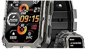 Rgthuhu Military Smart Watches for Men (Answer/Make Call), 100M Waterproof Rugged Smart Watch for Android Phones and iPhone, 1.9" Outdoor Sports Fitness Tracker with Heart Rate, Sleep Monitor, Black