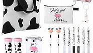Aliceset 66 Pcs Cow Gift Set Cow Stuff Cow Tote Bags Cosmetic Purse 20 oz Stainless Steel Cow Print Tumbler Cute Cow Socks Keychain Stickers Box Cow Pen for Mother's Day Nurse Day Cow Lover Gifts