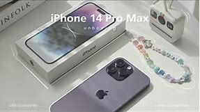 iPhone 14 Pro Max ( deep purple ) unboxing  with MagSafe Leather Case, accessories & camera test 📦