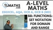 A-Level Maths B8-16 Functions: Set Notation for Domain and Range