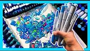 ONE COLOR ART CHALLENGE! Drawing Using ALL the Blue Markers I Own!